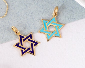 14k 18k Solid Gold Star of David  Necklace, Blue Star of David Pendant , Dainty Gold David's Star Elegant Religious Jewelry Gift For Her/Him