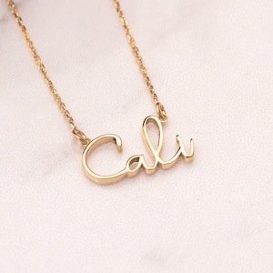 14k 18k Solid Gold Custom Handwriting Baby Name Necklace, Real Gold Minimal My Name Necklace, Dainty Gold Personalize Script Name Necklace
