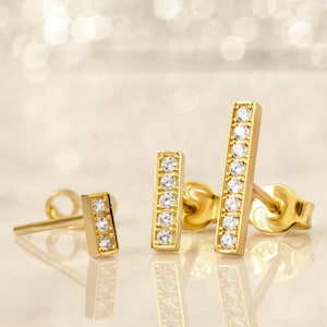 14k 18k massief gouden staafoorbellen, minimalistische staafoorknopjes, verharde diamanten staaf of CZ Bar-oorbellen, moderne sierlijke staafoorbellen cadeau voor HAAR