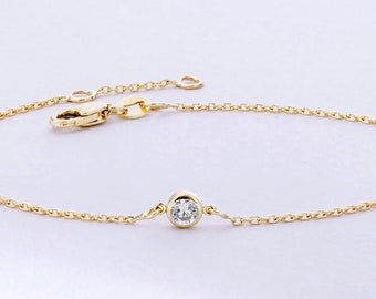 Solo or Choir Diamond Solitary Bracelet - Dainty 14K Solid Gold Diamond Bracelet for Every Day