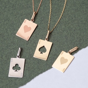 Personalisierte Ace of Hearts Ace of Spades Anhänger 14K 18K SOLID Gold, Diamant Queen of Hearts King of Hearts Zierliche Spielkarte Halskette