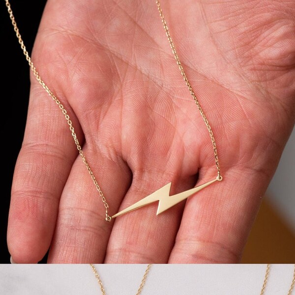 Gold Lightning Bolt Necklace Etsy