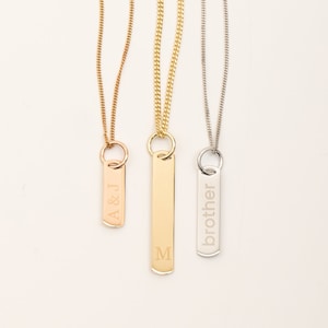 Collar de barra personalizado para hombre en oro real de 14 quilates y 18 quilates, colgante de barra vertical para hombre con cadena cubana, collar personalizado para hombre, regalos para papá