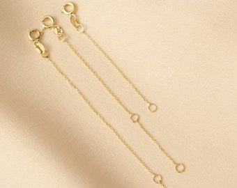 14k 18k Solid Gold Necklace Bracelet Extender, Removable Real Solid Gold Cable Chain Extension, 1 2 3 4 inch Adjustable Chain Link Extender.
