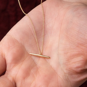 14k 18k Solid Gold Balance Necklace, Tiny Horizontal Bar Necklace, Spritual Balance and Stability Necklace, Simple Look Everyday Necklace