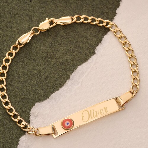 14K Real Gold Baby ID Figaro Chain Bracelet Personalize Baby Etsy