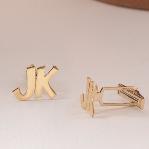 14K 18K Initials Cufflinks, Personalized Letter Cuff Links, Groomsmen gift, Groom Wedding Cufflinks, Father Cufflink, Father's day Cufflinks