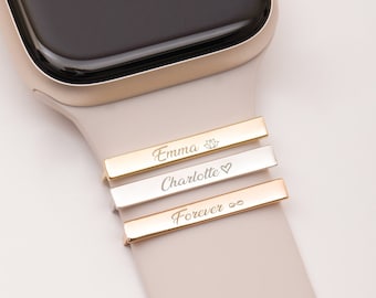 Apple Watch Name Tag Charm in 14K 18K Real Gold, Customize Smart Watch Straps Charm, Smart Watch Bar Name Charm, Real Gold Apple Watch Charm