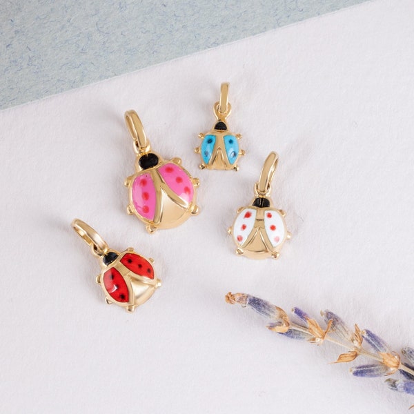 14k Solid Gold Custom Lady Bug Necklace, Dainty Personalized Lady Bird Pendant, Cute Insect Charm, Everyday Jewelry, Gift For Her