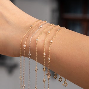 Diamonds By The Yard Bracelet 14K 18K Solid Gold, Dainty Station Genuine Diamond Bracelet, Bezel Diamond Setting Bracelet, Gift For Her