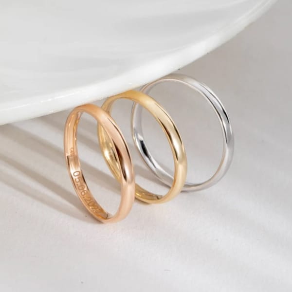 14k Solid Gold Classic Dome Band Ring, Plain Gold Simple Comfort Fit Wedding Band Ring, Men's Women's Wedding Thin Promise Ring Shiny Matte