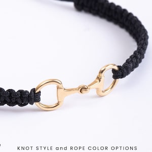 Snaffle Bit Bracelet in 14k 18k Solid Gold, Dainty Snaffle Horse Bit Macrame Slider Bracelet, Horse Lover Equestrian Bracelet For Women/Men