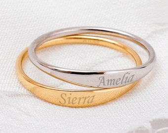 Anillo de nombre personalizado de oro sólido de 14K 18K, anillo de apilamiento delicado, anillo delgado personalizado, anillo de nombre de bebé delicado grabado personalizado, anillo de regalo de mamá