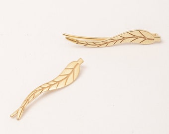 Feather Ear Climber Earring 14K 18k Solid Gold Rose White Long Leaves Ear Crawler Leaf Feather Earring Everyday Ear Cuff Earrings For Her