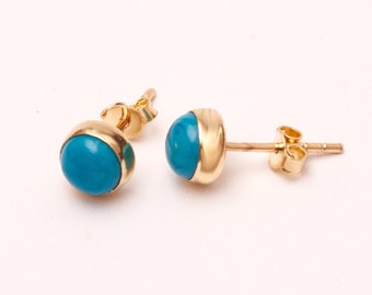 14K Solid Gold Tiny Turquoise Stud Earrings, Delicate 5mm or 6mm Sleeping Beauty Turquoise Studs Everyday Earrings Child Earrings