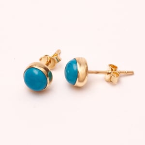 14K Solid Gold Tiny Turquoise Stud Earrings, Delicate 5mm or 6mm Sleeping Beauty Turquoise Studs Everyday Earrings Child Earrings