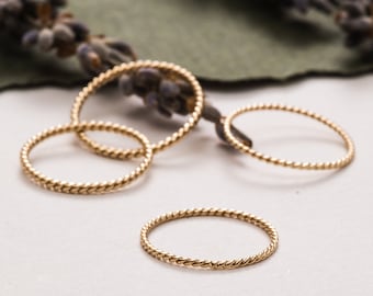 14K 18K Solid Gold Twist Ring, Twisted Rope Wedding Band, Stacking Twist Ring Engagement Ring, Tiny Gold Knuckle Ring Gift For Her