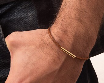 2025年のクリスマス Braided Tube Gold Solid 18K 14K Leather Custom Bracelet, アクセサリー