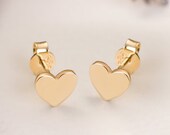14K 18K Real Gold Heart Tiny Stud Earrings, Dainty Heart