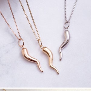 Italian Horn Necklace, Good Luck Charm 10K 14k 18k Solid Gold, Dainty Protection Necklace, Cornicello & Cornetto Charm, Perfect Gift For Her