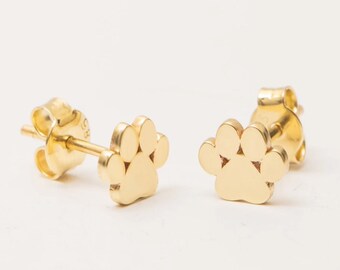Tiny Paw Print Stud Earrings 14K 18K Solid Gold, Screw-Back Push-Back Pet Dog Cat Earrings, Dogs Foot Stud Earring Animal Paw Print Earrings