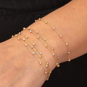 Satellite Bead Ball Bracelet, 14K Solid Gold Tiny Ball Chain Bracelet, Beaded Layering Bracelet, Dainty Round Ball Bracelet, Christmas Gift