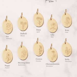 14K Solid Gold Personalisierte Geburt Blume Anhänger Halskette, Kombiniert Geburt Monat Floral Anhänger, Benutzerdefinierte Gravur Familie Halskette für Mom Nana