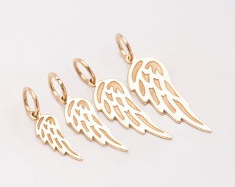 Custom Letter Name Date Engraved Wing Pendant in 14K or 18K Solid Gold, Personalized Memorial Wing Charm Pendant, Grieving Gift for Her/Him