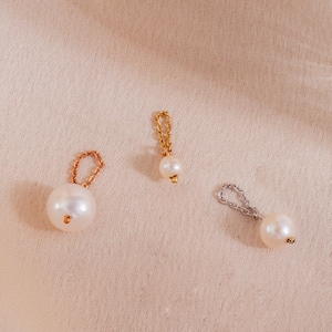 Tiny Fresh Water Pearl Dangle Pendant with 14K or 18K Solid Gold Chain Bail, 4mm 6mm 8mm Round Real Pearl Add on Charm Pendant Wedding Gift