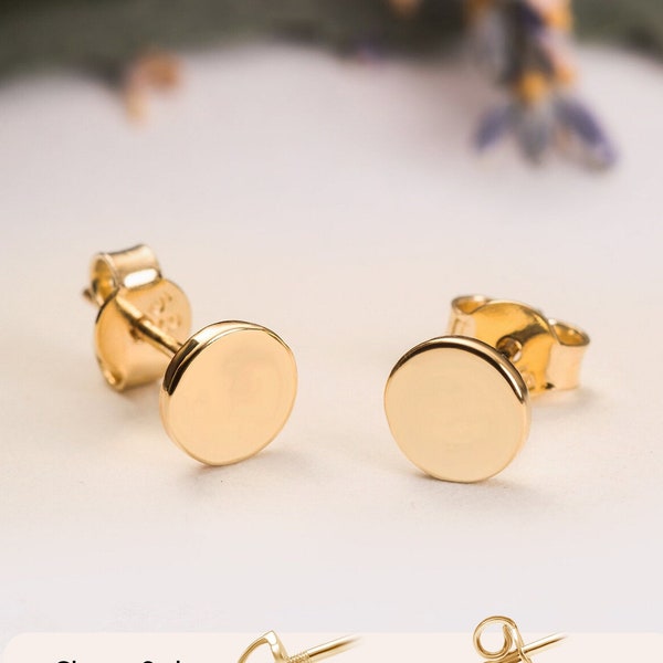 14K 18K Solid Gold Zierliche Kreis Ohrstecker, Minimalist Gold Tiny Dot Ohrstecker, Geometrische Mini Runde Ohrringe Post, Geschenk zum Muttertag