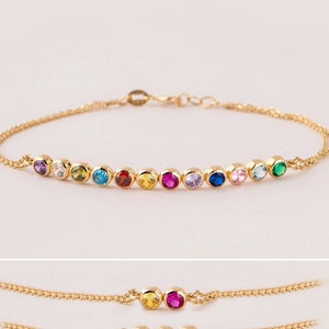 14K Solid Gold Family Birthstone Bracelet Birthstone Gold - Etsy