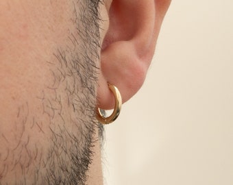 Hoop Earrings For Men, 14K Real Solid Yellow Gold Earring, Mens Huggie Earrings, 2.5 mm Thick, Men Jewelry, Tiny Earrings, Boyfriend Gifts