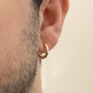 Hoop Earrings For Men, 14K Real Solid Yellow Gold Earring, Mens Huggie Earrings, 2.5 mm Thick, Men Jewelry, Tiny Earrings, Boyfriend Gifts