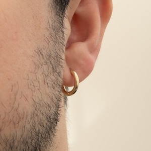 Hoop Earrings For Men, 14K Real Solid Yellow Gold Earring, Mens Huggie Earrings, 2.5 mm Thick, Men Jewelry, Tiny Earrings, Boyfriend Gifts