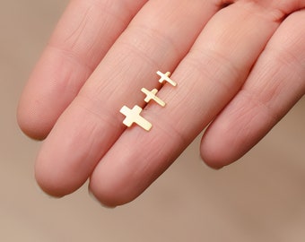 14k 18k Solid Gold Cross Earrings, Cross Studs Earrings, Minimalist Gold Cross stud, Dainty Cross Push Back Earrings Valentines Gift