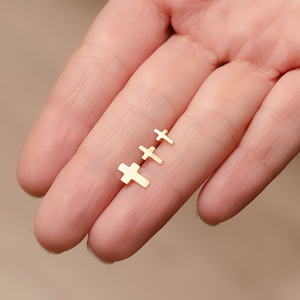 14k 18k Solid Gold Kreuz Ohrringe, Kreuz Ohrstecker Ohrringe, Minimalist Gold Kreuz Bolzen, Zierliche Kreuz Push Back Ohrringe Valentinstag Geschenk