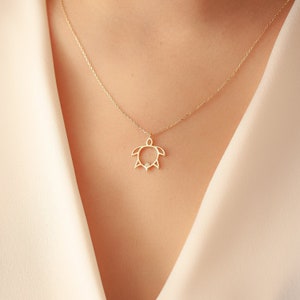 Collier diamant tortue en or massif 14 carats 18 carats, collier pendentif diamant tortue, collier porte-bonheur tortue Daint, collier animal diamant or massif