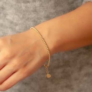 3 mm gouden kralenarmband met kralen, 14k 18k goud-gouden kogel van 3 mm, 14k gouden kralenarmband, 18k echt gouden balarmband is een cadeau voor haar.