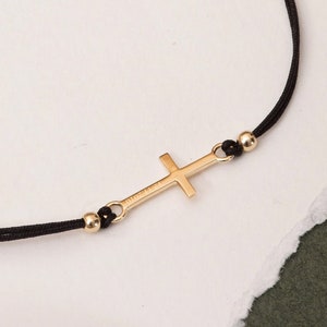 Personalized Cross Bracelet For Kids in 14K 18K Solid Gold, First Communion Bracelet, Baptism Gift for Boys Girls, Custom Name Date Engraved