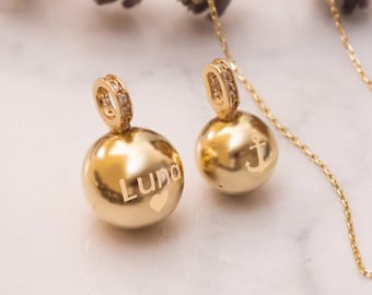 14K Solid Gold Ball Cremation Urn Necklace, Custom Ball Urn Charm, Plain Bail or CZ Bail, Memorial Funeral Necklace For Ashes