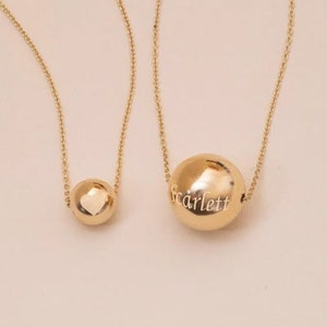 14K Real Gold Sparkle Ball Necklace, Minimalist Gold Ball Charm Necklace, Yellow Gold Bead Ball Choker Necklace, Tiny Sphere Daily Necklace