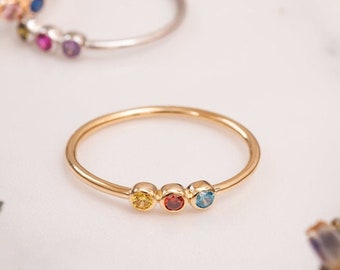 14k 18K Solid Gold Colorful Stones Ring, Custom Birthstones Gold Ring, Dainty Multi stone Bead Ring is a Great Gift For Her. Christmas Gift