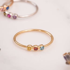 14k 18K Solid Gold Colorful Stones Ring, Custom Birthstones Gold Ring, Dainty Multi stone Bead Ring is a Great Gift For Her. Christmas Gift