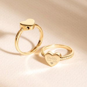 Custom Engrave Memorial Heart Urn Ring, Heart Shaped Mourning Ring, 14K 18K Solid Gold Ash Holder Heart Ring, CZ & Diamond Heart Urn Jewelry image 1