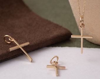 14K Real GoldDainty Cross Necklace, Cute Cross Pendant Real Gold Mini Small Medium Cross Pendant, Cross Choker Necklace Gift For Her