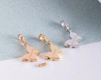 Colgante de urna de cremación con forma de mariposa en oro macizo de 14 quilates y 18 quilates, dije de urna de mariposa personalizado, colgante funerario conmemorativo para cenizas, mariposa personalizada