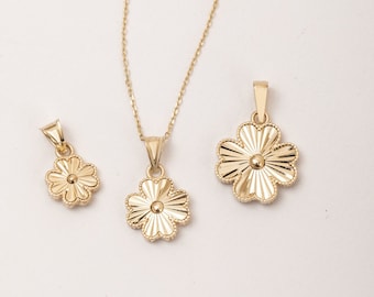 4 Leaves Clover Pendant Necklaces 14K Solid Yellow Gold, Dainty Fluted Clover Pendant Clover Jewelry Ballerina Clover Necklace Birthday Gift