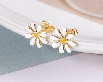 Enamel Flower Stud Earrings With Push Back, Stainless Steel, Perfect
