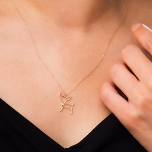 14k 18k Solid gold Diamond Chihuahua Pendant Necklace, Gold Chihuahua Necklace, Chihuahua Pendant & Charm, Dog Pendant Necklace Gift For Her