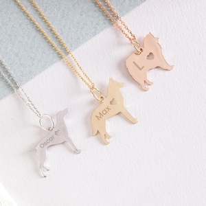 14K 18K ソリッドゴールド カスタム ドッグネックレス、名前イニシャル日付刻印ネックレス、ペットロス追悼ギフト、犬種シルエットネックレス